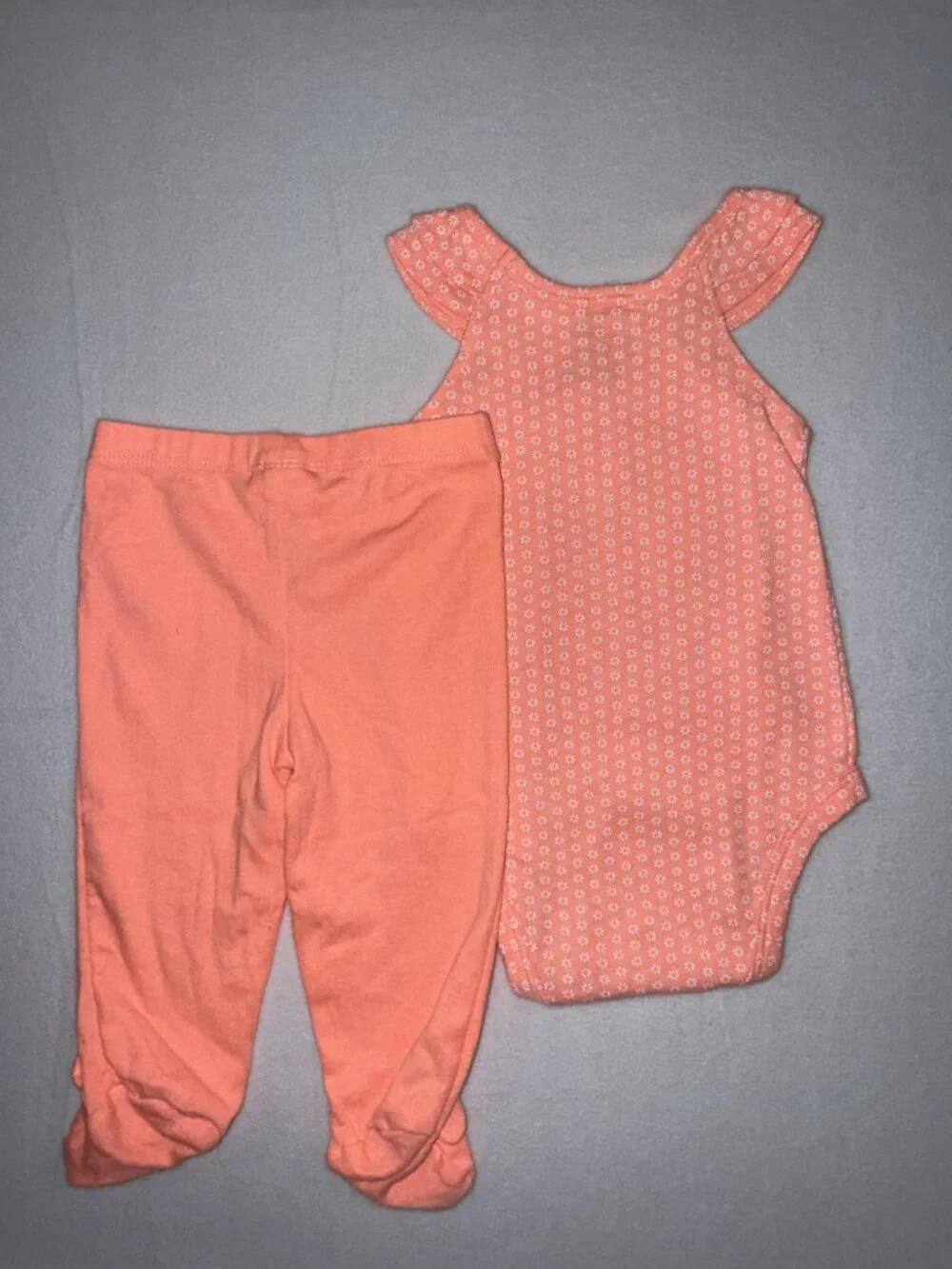 Carter’s Baby Girl Outfit Set | Coral Onesie + Footed Pants | Size 6M